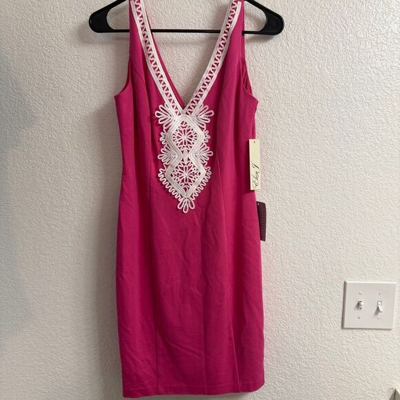 Eliza J Lace Trim Sleeveless Sheath Pink Dress Size 4 BNWT - Picture 1 of 3